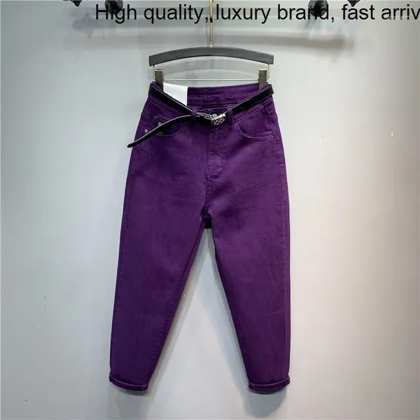 Jeans femininos Purple Casial Coreia Calça jeans 2024 Primavera outono de algodão solto Elastic Jean Caist Harem Pants Mulheres