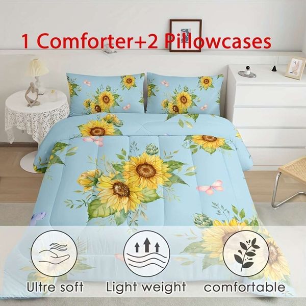 Duvet Cover -Set für alle Jahreszeiten Suower Muster Blue Set mit 1 Bettdecke und 2 Kissenbezügen