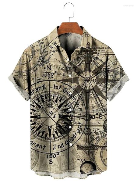 Camisas casuais masculinas Vintage Hawaii Social Summer Classic Style Shirt for Men mapa 3D MAPEL MASCO MASSO