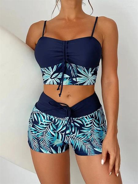 Frauen Badebekleidung hoher Taille Bikini Frauen Vintage Blumendruck Platte Drawess Push Up Patchwork Badeanzug 2024 großer Badeanzug