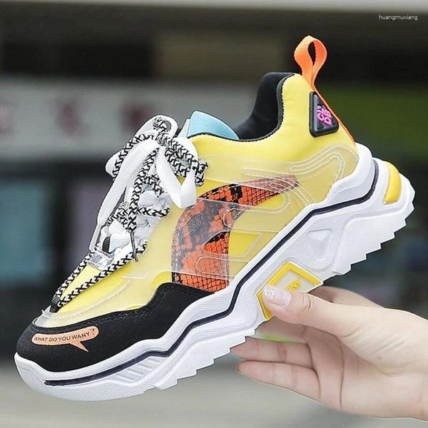 Fitnessschuhe Ins Sneaker Frauen trendy klobige Papa Schuhschnüre Plattform 2024 passende Kreuzung Tenis Chaussures