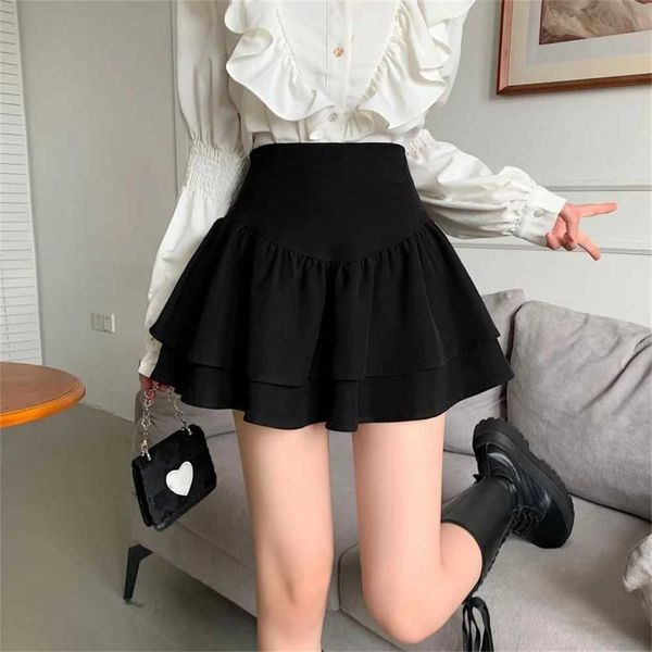 Saias Moda Roupas femininas Verão Vintage Estilo Preppy Coreano Novo Mini Black Surma de shorts Para mulheres A-line Cute Cake Skirt