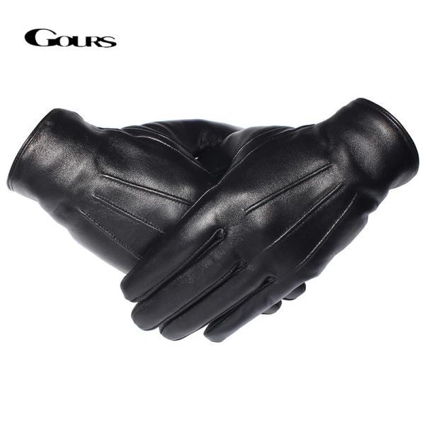 Luvas Gours Luvas de inverno Luvas de couro genuínas Tela de toque preto Real ovelha de lã de lã Luvas de condução quente Novo GSM050