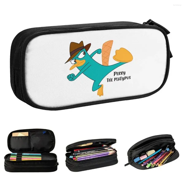 Perry der Schnabeltypus Cartoon Bleistift Hülle Tierstifte Stiftkiste für Schüler großer Kapazitätsbeutel Schüler Schule Geschenke Accessoires Accessoires