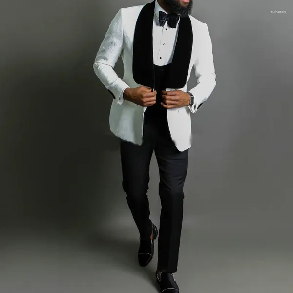 Abiti maschili jeltoin Ultimo 2024 White Jacquard Mens Dinner Prom 3 pezzi da smoking da smoking da sposa uomo Blazer