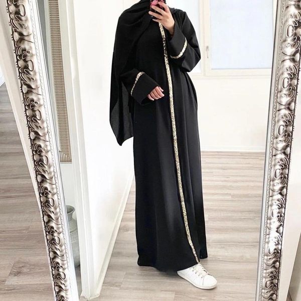 Abbigliamento etnico abito musulmano con pavimentazione con pannelli di giunzione vestito in chiffon di colore solido per le donne Dubai Abaya Outfit del Ramadan islamico