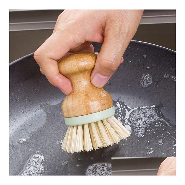 Outras ferramentas de cozinha Bamboo Mini Scrub Brush Coconut Bristles Bristles Poels Prishabro Pia do banheiro entrega de queda doméstica em casa Gard Dhvrv