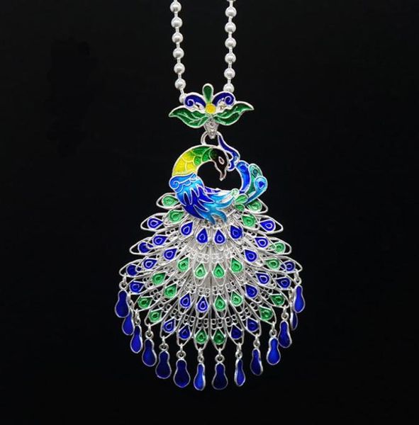 Серебряные ювелирные изделия Cloisonne Peacock Подвеска китайское колье в Фениксе украшения для женского годовщины. Подарок 4283306