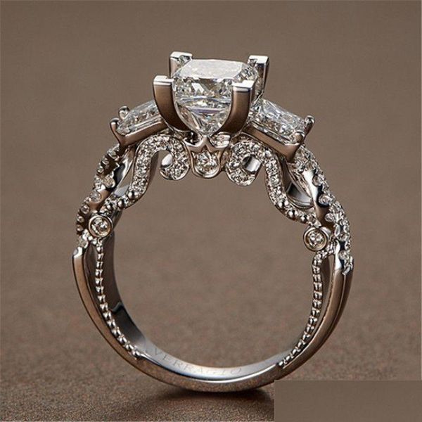 Solitaire Ring Vintage Princess Cut Lab Diamant 925 Sterling Sier Engagement Ehering Band Ringe für Frauen Braut Fine Party Schmuck Dhsco