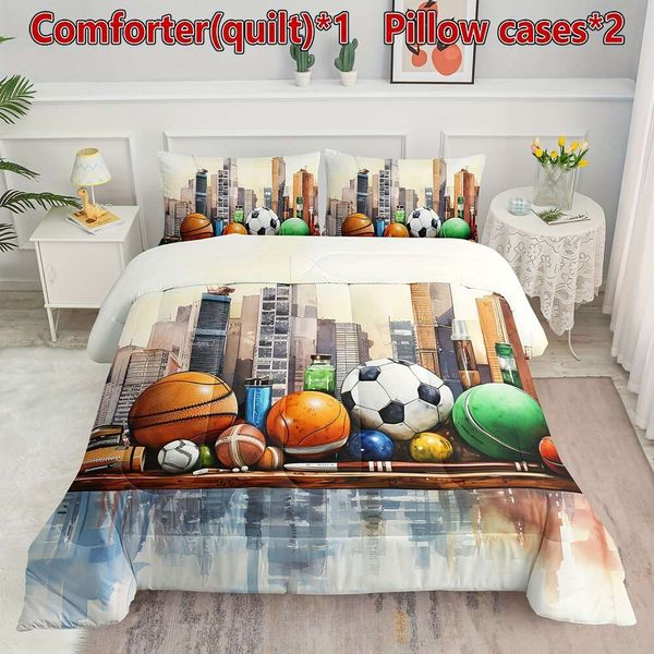 Duvet Capa Basquete Baseball Football para meninos meninas, edredom de futebol 3pcs em sets de cama com 1 edredom e 2 fronhas durante toda a temporada