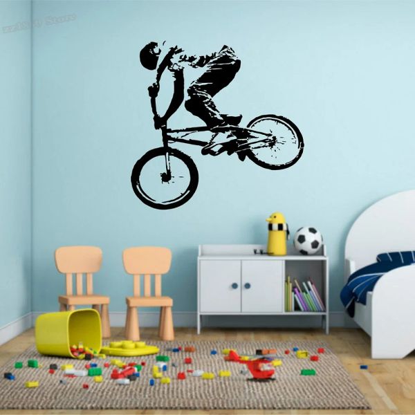 Adesivos BMX Cyclist Wall Decalk Bicycle Racing Wall Stick para casa meninos decoração de decoração Poster Vinil Art Removable Papel de parede A098