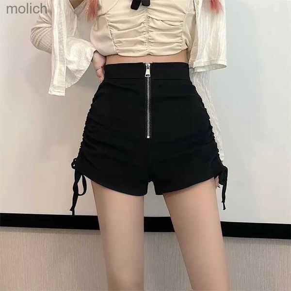 Shorts femminile estate Nuove pantaloni caldi in vita ad alto taglio taglie forti neri con cerniera slim colla cortometrali y2k sexy moda donna abbigliamento wx