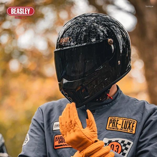 Мотоциклетные шлемы Beasley Helme персонализированный ретро -рыцарный стеклянный волокно полное все сезоны Universal Moto Cross Black