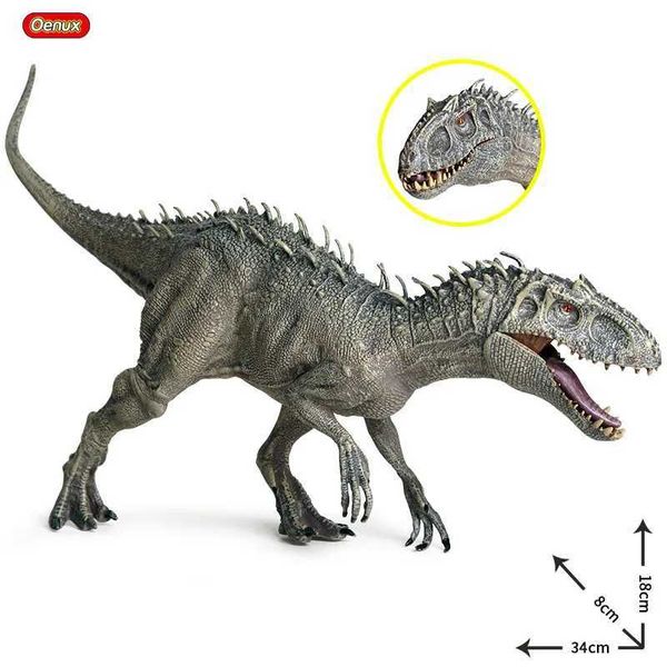 Diğer Oyuncaklar Oenux Yeni 34x8x18cm Jurassic Indian Rex Action Karakter Açık Ağız Barbar Tyrannosaurus Dinozor Dünya Hayvan Model Çocuk Toyl240502