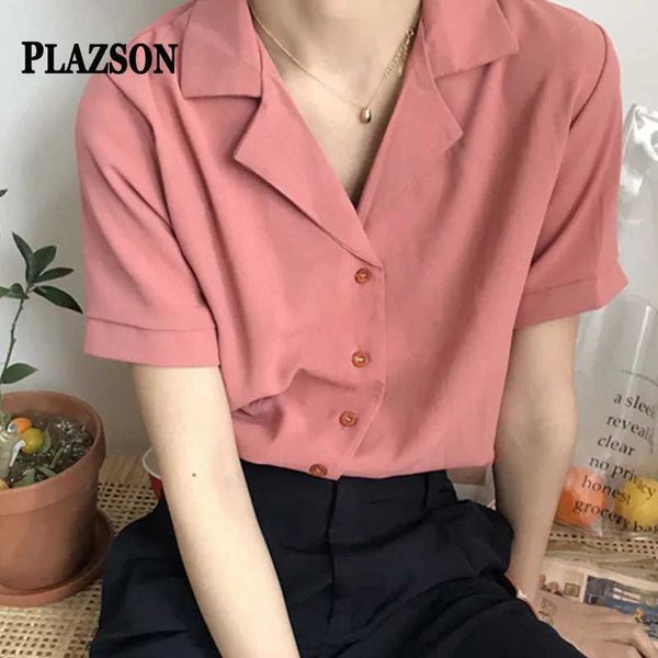 T-shirt femminile Plazson Summer Short Short Womens Bollar da donna Single Sfrigo Solido Selta di base East Gate Korean Topl2405