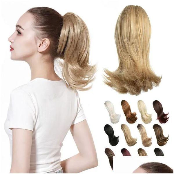 Chignons Short Claw Clip Ponytail -Erweiterung Dstring lockig gefälschter Kiefer Yage Haarstück Haarteil Wellen hohe Ponyschwänze synthetische Hitze fr. dht3z