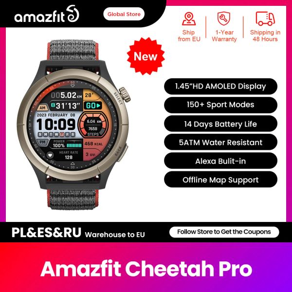 Guarda il nuovo arrivo Amazfit Cheetah pro smartwatch offline vice assistente in lega di titanio gambe 5 atm resistenze d'acqua smart watch