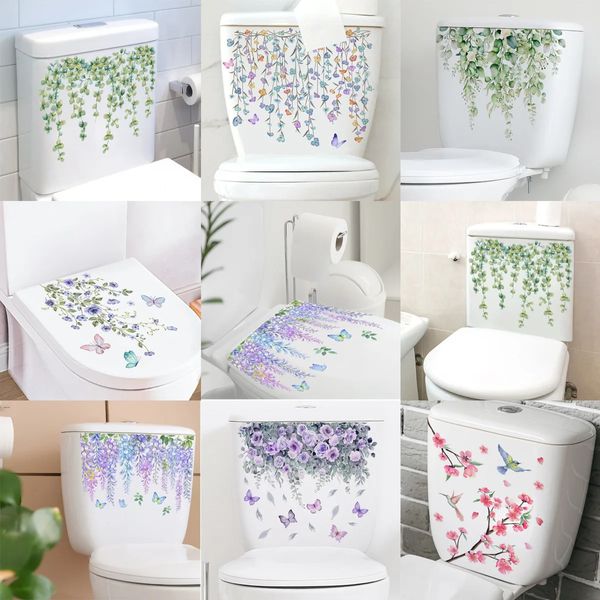 C43# Fiori Uccelli Varie piante verdi Adesivo da parete Bagno Decorazioni per la toilette Descali del soggiorno Armadio Decorazione per la casa 240506