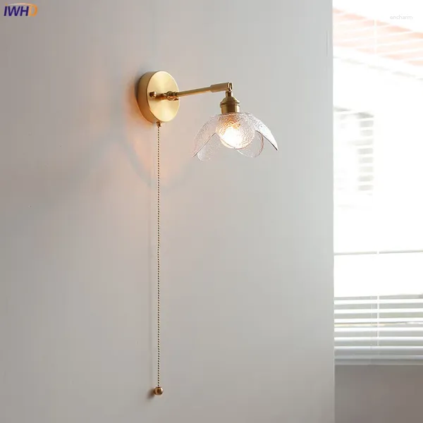 Lampada a parete IWHD Pullo Interruttore a catena Copper Sconce ARM REGOLABILE Accanto al bagno Specchio da bagno Light Glass Glasslamp Edison 4W