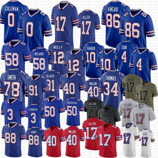 Josh Allen Matt Milano Football Jersey von Miller Cook Dalton Kincaid Kelly Dawson Knox Hamlin Keon Coleman Curtis Samuel Shakir Bruce Smith Johnson Thomas