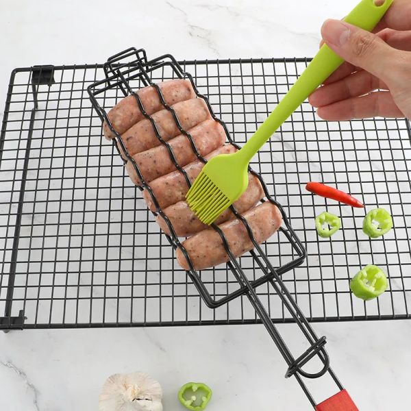 Accessori per campeggio esterno in acciaio inossidabile hot dog barbecue grill grill ceste griglia cestino barbecue barbecue mesh quadrate barbecue net