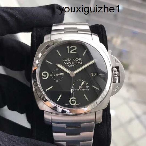 Exklusive Armbanduhr Panerai Männliche Luminor 1950 Serie Automatisch mechanisch Stahl Datum Dual Time Zone Mobile Storage Titanium Metal Watch 44 mm schwarzer Festplatten PAM00347