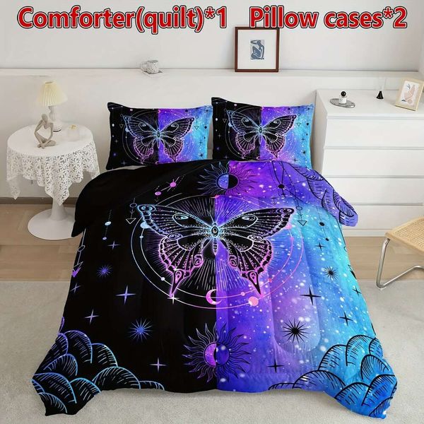 Duvet Cover Bettwäsche Set Schmetterling gedrucktes Muster Quilt mit 1 Bettdecke 2 Kissenbezüge für Jungen und Mädchen Schlafzimmer die ganze Saison über