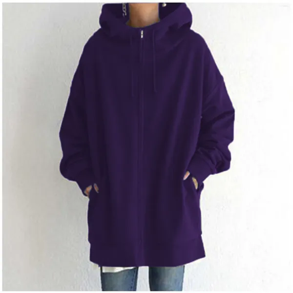 Giacche da donna Colore solido con cerniera con cappuccio con cappuccio con cappuccio foderato di streetwear giacca da donna con cappuccio con zip con cappuccio con zip