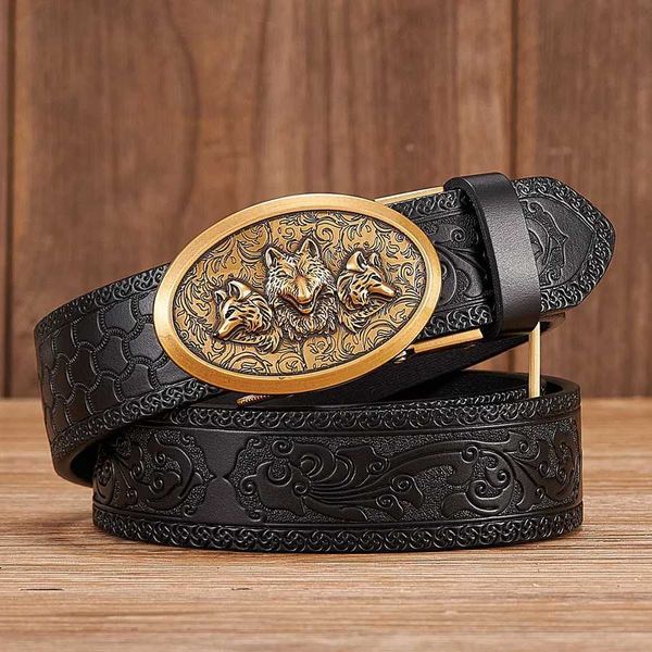 Celra cinturão Cinturão de designer de lobo para homens Retro automático Artes e artesanato Belt Homem Men Genuine Cow Leather Band Honorable Strap T240429