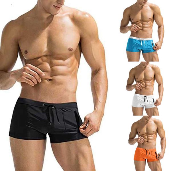 Männer Badebekleidung 2024 Herren Schwimmhosen hohe Taille enge Binde flache Eckhose Modelle Farbe 5/4 Freizeithosen