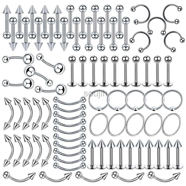 Тело Искусство 85pcs Хирургическое стальное корпус пирсинг ювелирные ювелирные изделия логовица носовое кольцо языковая лот бровя бровя