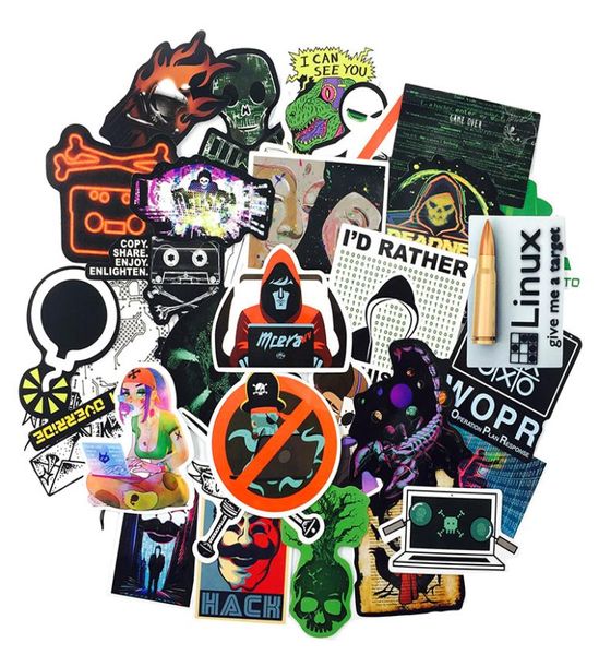 50PCSLOT Adesivi per la decalcinezione del computer Hacker e logo del sistema operativo per laptop per skateboard per skateboard per auto bagagli casa wate6370367