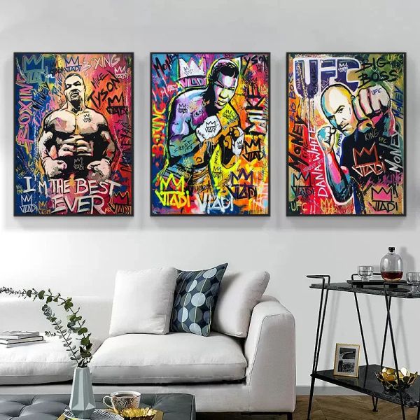 Nordic Simple Wall Art Boxing Champion Inspiration Graffiti Mike Tyson HD Poster Prints Decoração de casa Sala de estar