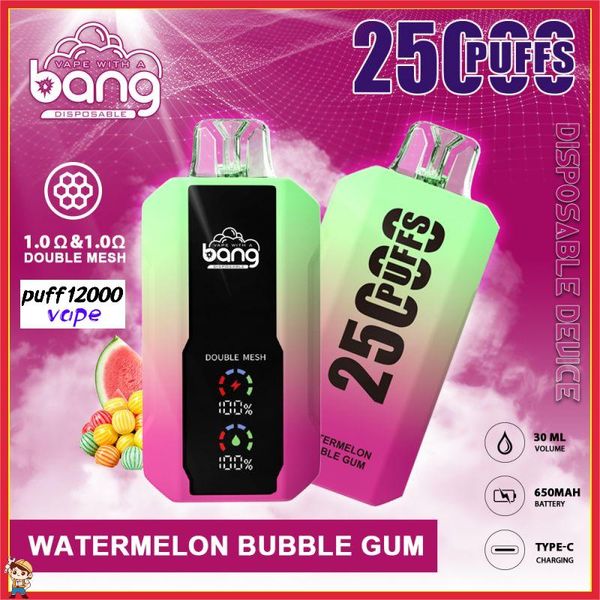 Bang Box Big 25K Puffs Puff 25000 Tek Kullanımlık Vape Otantik Vapers LCD Ekran Şarj Edilebilir Elektronik Sigara 0% 2% 3% 5% 12 Renk Kalem Sistemi