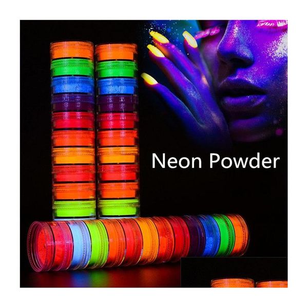 Lidschatten Neon Party Pulver 12 Farben in 1 set leuchtend Lidschatten Nagel Glitzer Pigment Fluoreszenz Maniküre Nägel Kunst Drop -Lieferung H Dhqu5