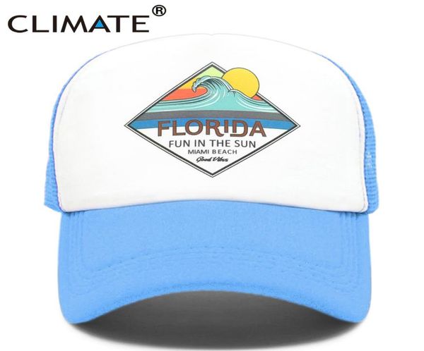 Florida Trucker Cap Hat Hat Miami Seaside Beach Mesh Cap Vacation Sandbeach Sea Wave Surfing Hat Cap para homens Mulheres Youth3797060