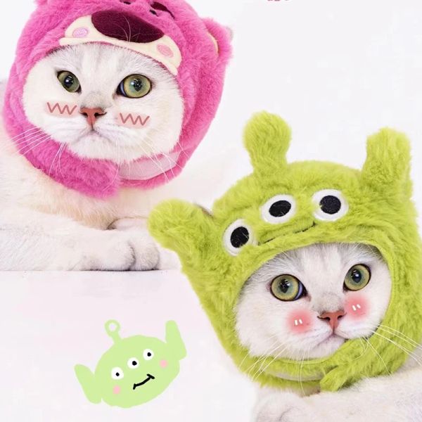 Casas engraçadas chapéu de gato cabeceira de cabeça fofa para gatos capa de pelúcia quente chapéu de estimação de natal costuma trajes adereços de gatinho suprimentos de gatinho