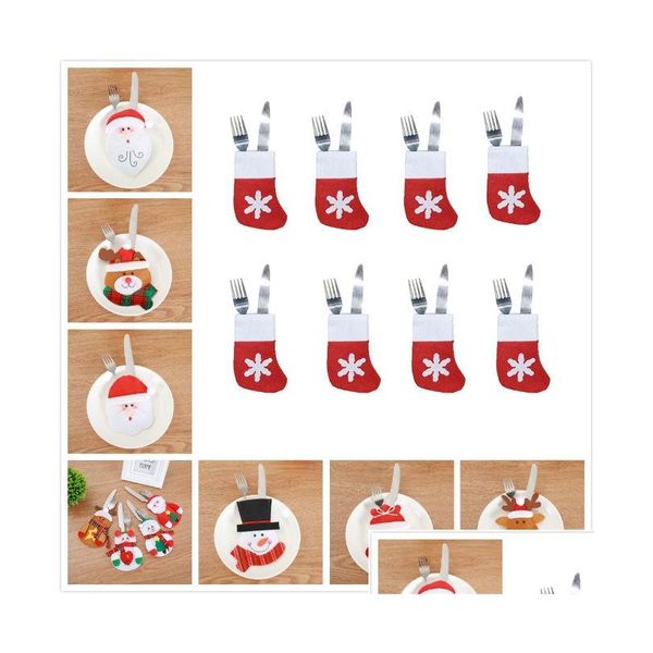 Weihnachtsdekorationen 11 Styles Messer Fork -Taschen Süßigkeiten Weihnachtsfest kleiner Schneemann Elch und Santa Creative Home TableWares Sets FP1033 Drop DHJMU DHJMU