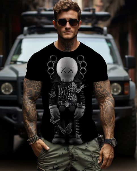 Мужская футболка робот робот топ с круглой шеи одежда на открытом воздухе ежедневная модная ретро-ретро-футболка с короткими рукавами.