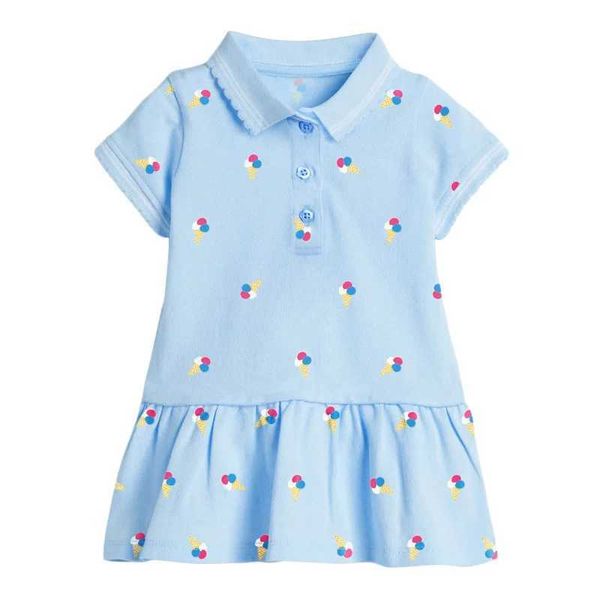 Kız elbiseler küçük maven çocuklar rahat kıyafetler yaz kızlar kısa kollu polo elbise fırfırlı etek et etek buz baskısı prenses elbise pamuk2405