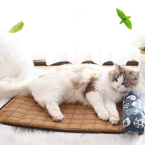 Letti per gatti mobili letto per gatti estate con tappetino per pet di seta ghiacciata raffreddamento cucciolo sonno cucina estate cool di biancheria di lino nido di gatto cuscino cuscino materass