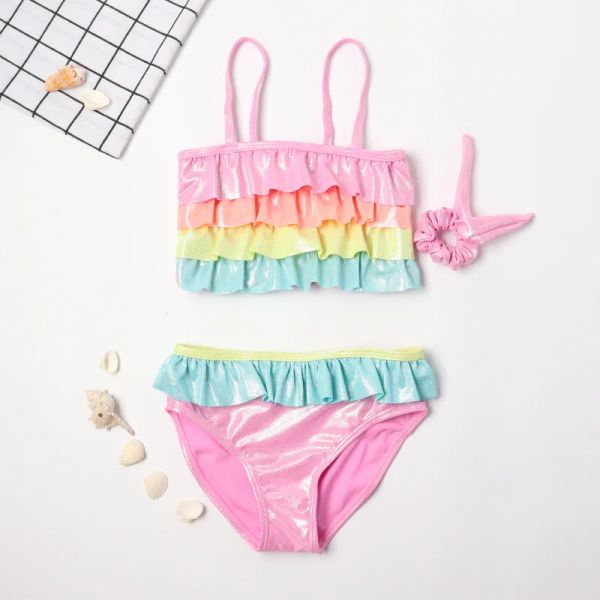Costumi da bagno tuonxye girls simpatico arcobaleno arcobaleno per bambini split swim costule bordo triangolare costumi da bagno in bikini da bagno (regalo)