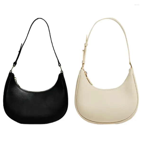 Totes Half Moon Ladies Bolsas Moda Mulheres Simples Mulheres Pequenas Bag Pu Couro Casual Casual Sólido Elegante Purse Hobo Portátil