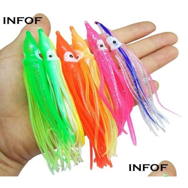 Iscas de iscas 100pcs Saias de lula de borracha 5cm 9cm 11cm Octopus Soft Fishing Atum sailfish Mix Colors 2011048191831 Drop Deliver