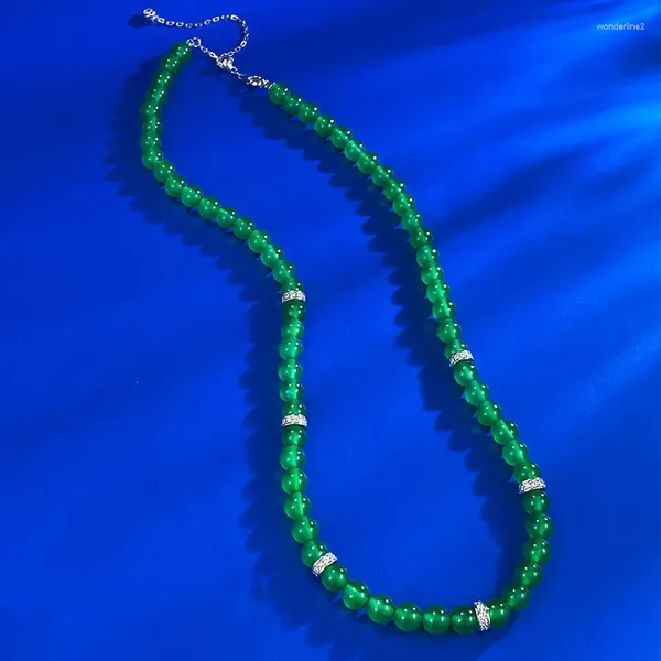 Correntes verdes jade medula de cordas de cordas Imperador pingente embutido de prata versátil 6,0 mm colares completos