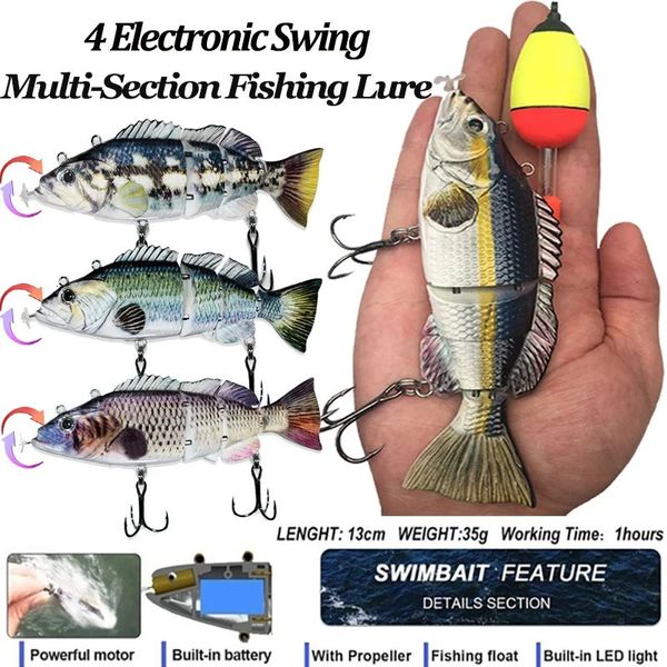 13 cm Fischereiköder Elektrisches Auto Schwimmen Lurer 4 -Segment -Wobbler für Outdoor Sport Swimbait Lure USB wiederaufladbar 240506