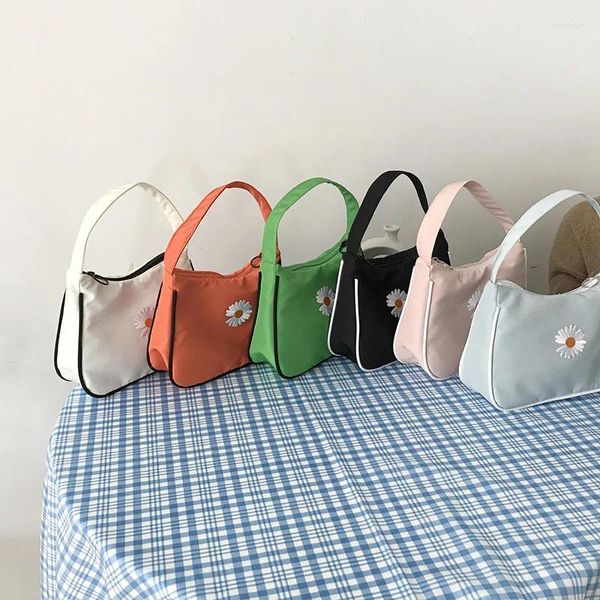 Bolsas de ombro Mulheres pequenas bolsas de lona margarida bordada mini -tote de moda saco de axipim zíper hali lua design pano maquiagem