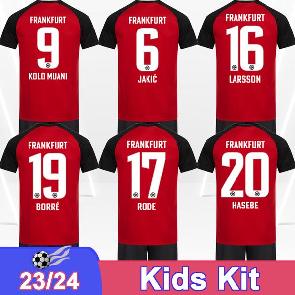 2023 24 Eintracht Frankfurt Mens Soccer Jerseys Lenz Alario Kolo Muani Koch Borre Skhiri Home Red Black Child Football Рубашки униформа