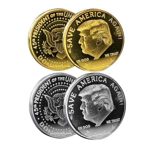 Trump 2024 COIN COIN COMMEMORATIVE CRAFTS Save America Again Badge Metal Gold Silver