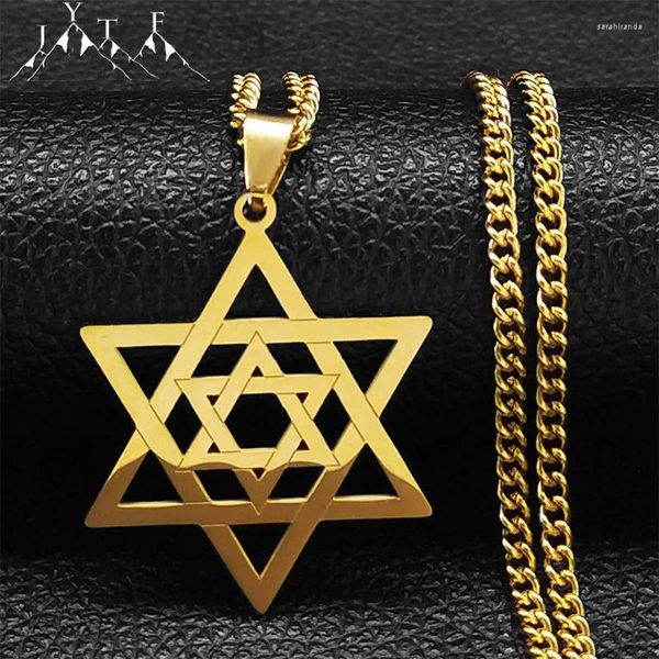 Anhänger Halsketten Hip -Hop -Star von David Shield Hexagramm Halskette für Männer Mode Edelstahl Kubaner Kette Religiöse Schmuck